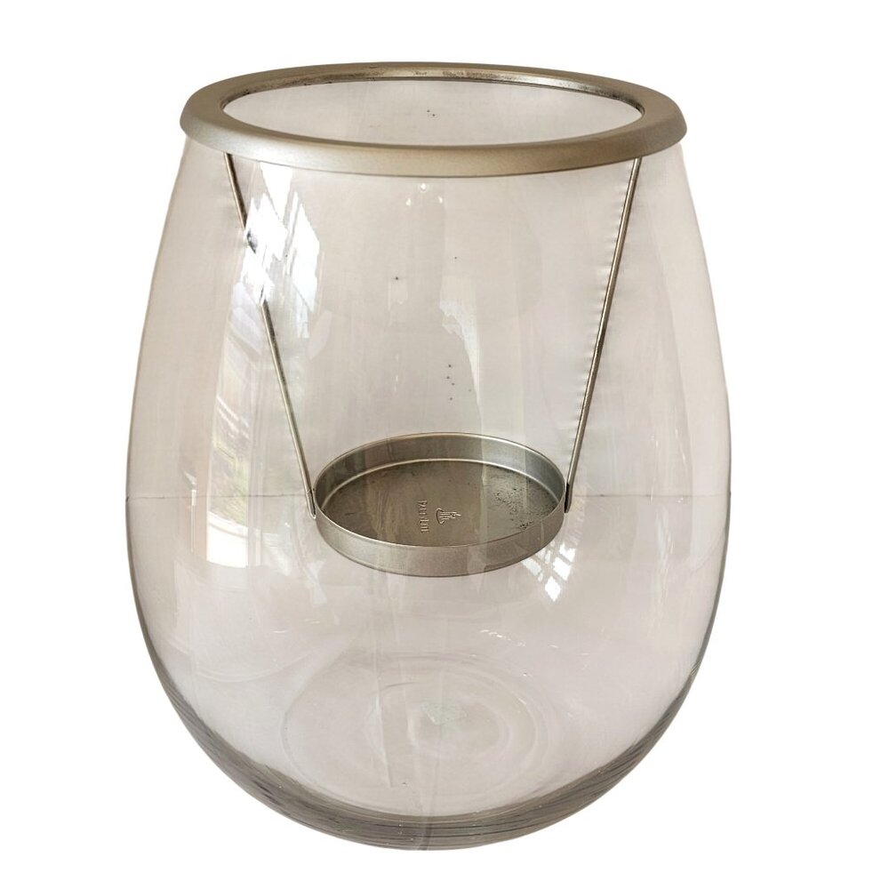 Partylite Clearly Creative Glass Hurricane Lamp pillar 10" silver metal insert